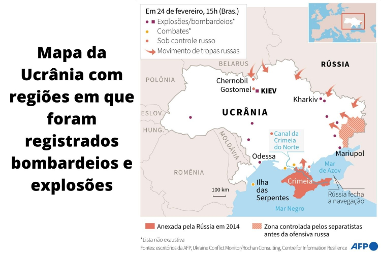 Montagem sobre áreas atacadas na Ucrânia
