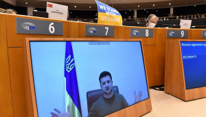 Zelensky durante discurso ao Parlamento Europeu