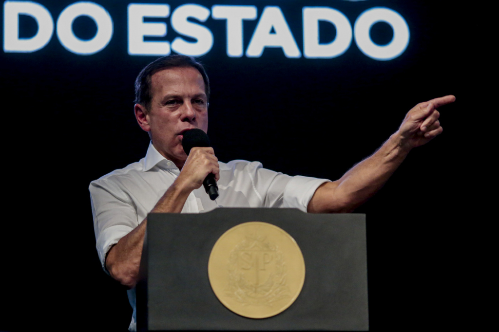 João Doria discursa em evento no qual anunciou renúncia ao governo de São Paulo para candidatura presidencial