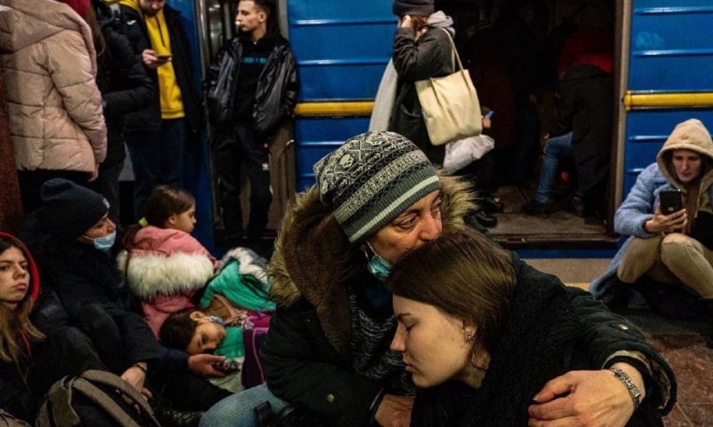 Refugiados deixando a Ucrânia