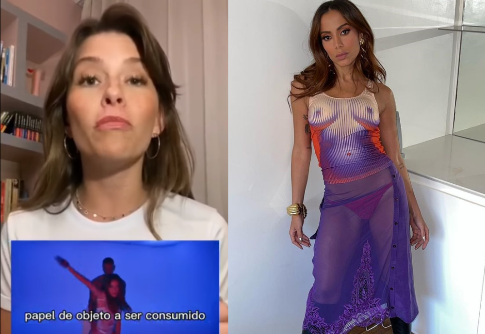 Montagem com vídeo da depurada Júlia Lcy, à esquerda, e a cantora Anitta, à direita