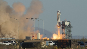 Lançamento de foguete de plataforma da Blue Origin, que fica no oeste do Texas, nos Estados Unidos