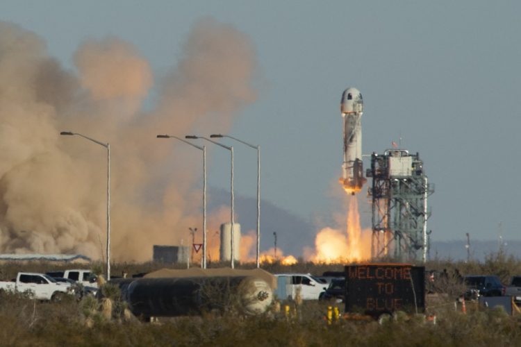 Lançamento de foguete de plataforma da Blue Origin, que fica no oeste do Texas, nos Estados Unidos