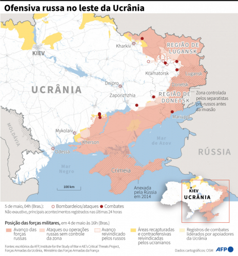 Mapa guerra Rússia e Ucrânia