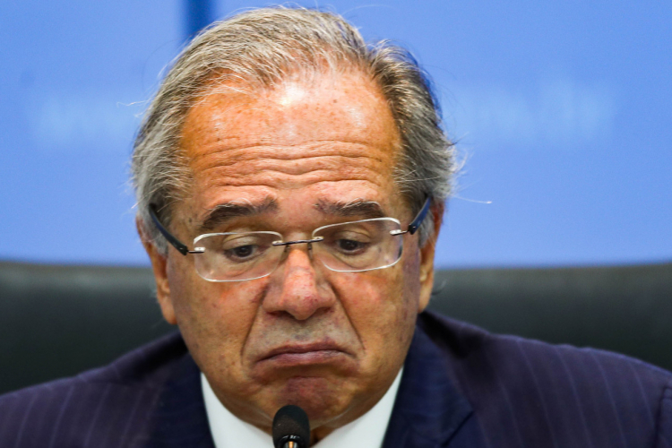 O ministro da Economia, Paulo Guedes, participa do lançamento do Monitor de Investimentos do ME, no auditório da pasta, em Brasília, na manhã desta segunda-feira, 9 de maio de 2022