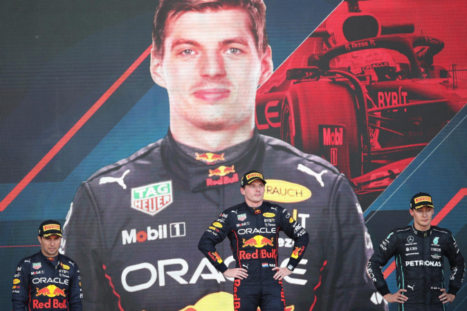 Max Verstappen, Sergio Perez e George Russell
