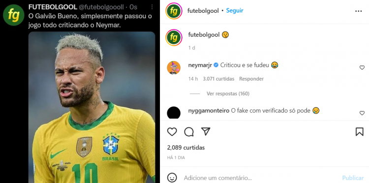 Neymar respondeu críticas de Galvão Bueno nas redes sociais