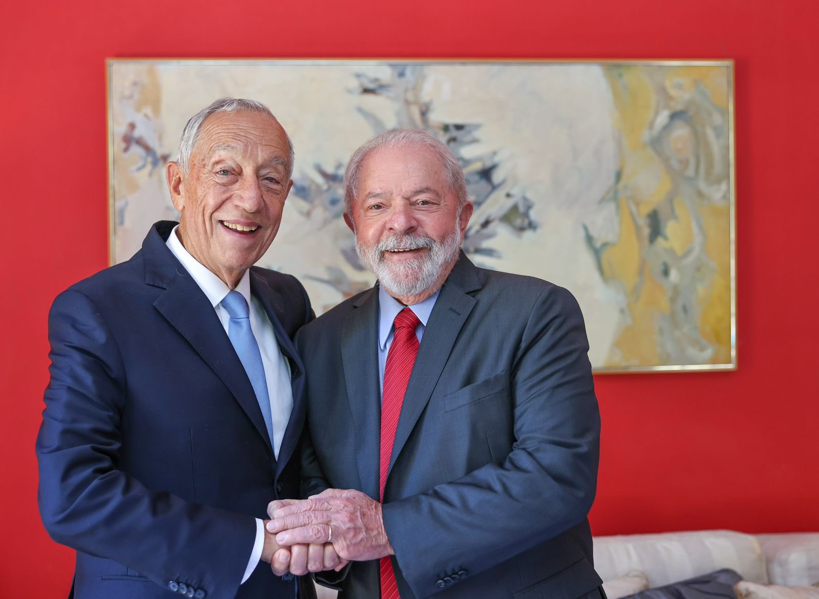 Presidente de Portugal, Marcelo Rebelo de Sousa, e o ex-presidente do Brasil, Luiz Inácio Lula da Silva