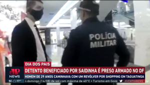 Polícia Militar abordando homem armado em Shopping