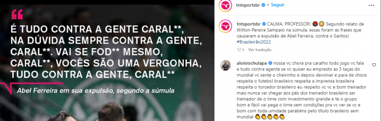 Aloísio Chulapa critica Abel Ferreira nas redes sociais