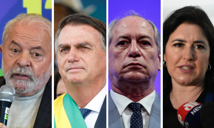 Montagem mostra Lula, Jair Bolsonaro, Ciro Gomes e Simone Tebet