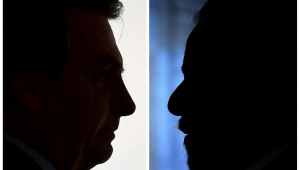 Fotomontagem com Bolsonaro e Lula de perfil