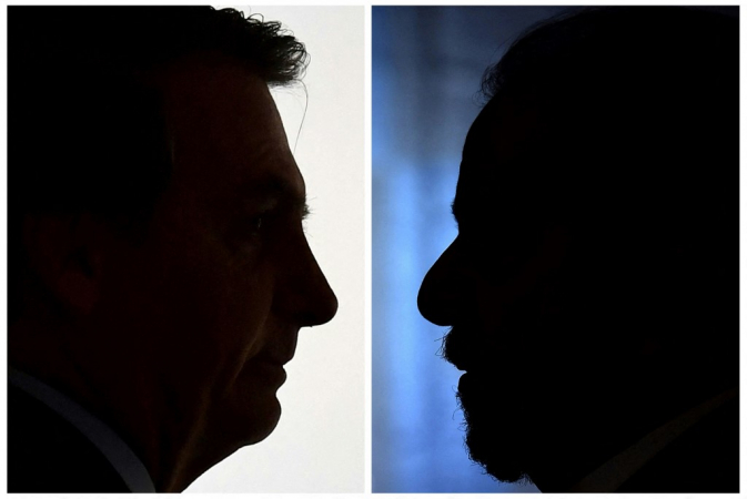 Fotomontagem com Bolsonaro e Lula de perfil