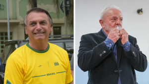 Montagem com Jair Bolsonaro à esquerda e Lula à direita