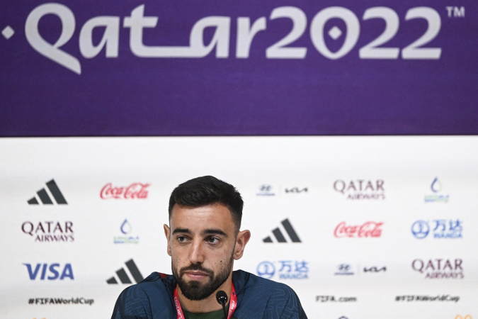 Bruno Fernandes, meio-campista de Portugal, durante entrevista coletiva