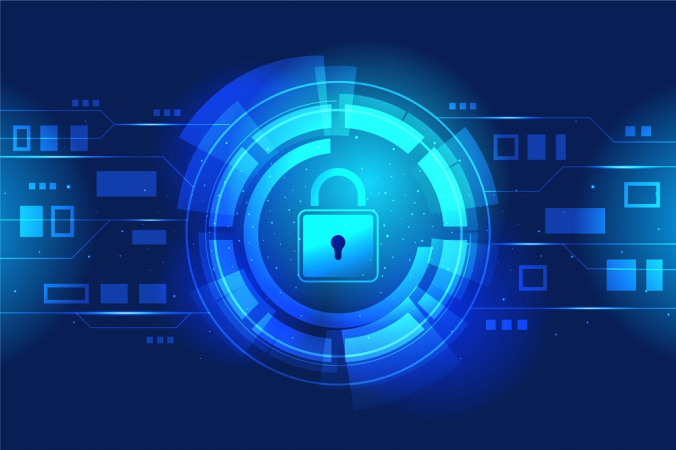 Imagem gráfica com cadeado, em fundo azul, simbolizando segurança na internet