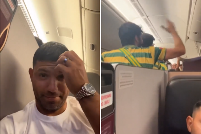 sergio aguero viaja em avião com torcida brasileira
