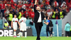 Walid Regragui comemora vitória de Marrocos contra Portugal. pelas quartas de final da Copa do Mundo 2022