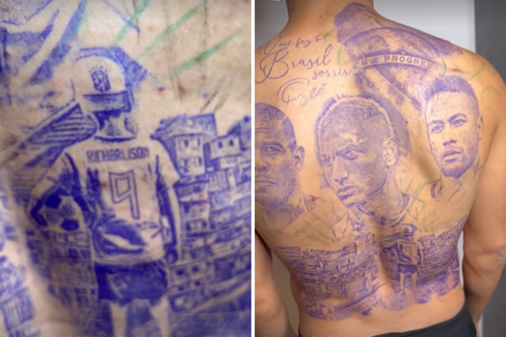 Richarlison mostra nova tatuagem com rosto de Neymar, Ronaldo e