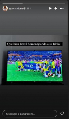Filha de Maradona parabeniza jogadores da selelçao brasileiro por homenagem a Pelé