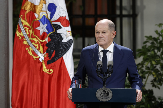 O chanceler alemão Olaf Scholz concedeu entrevista coletiva durante sua passagem pelo Chile