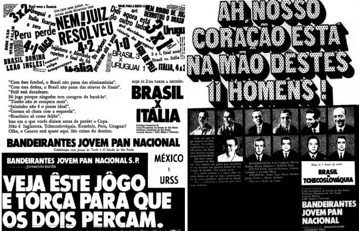 Montagem com anúncios das transmissões de rádio de 1970