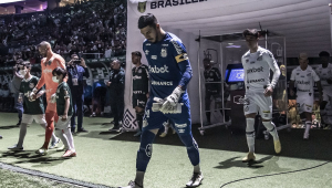 JOgadores de Santos e Palmeiras entram em campo
