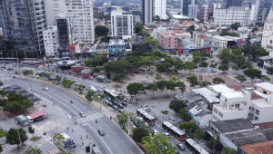 Imagem aérea feita com drone do Largo da Batata, na Zona Oeste de São Paulo