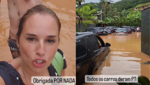 Mariana Belém na enchente no litoral de São Paulo