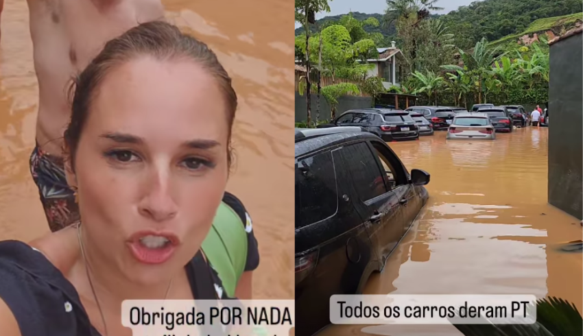 Mariana Belém na enchente no litoral de São Paulo