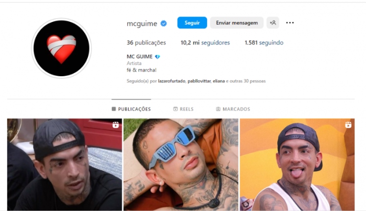 Perfil de MC Guimê no Instagram