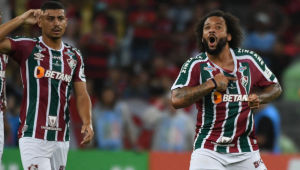Marcelo vibra depois de marcar seu primeiro gol com a camisa do Fluminense