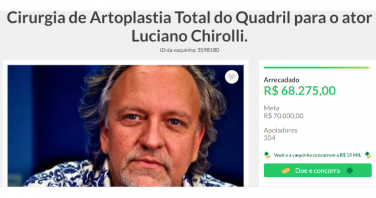 Print site da vaquinha online do ator Luciano Chirolli