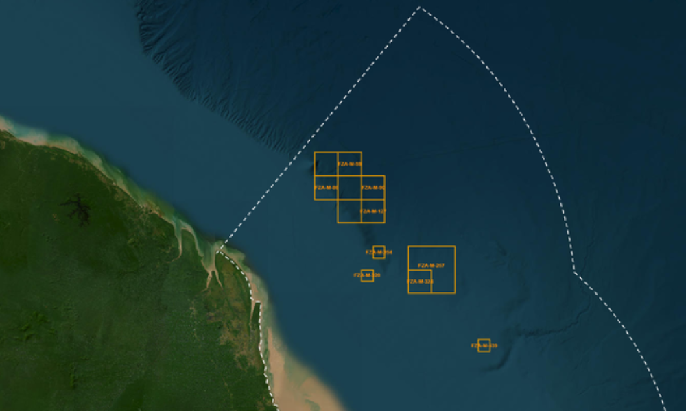 Gráfico que mostra a Blocos de exploração localizados na bacia sedimentar da foz do amazonas