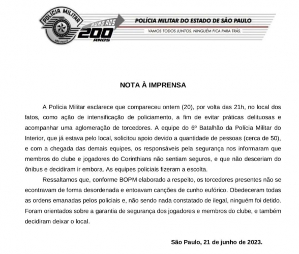 PM de SP deu sua versão sobre o protestos de corintianos em Santos