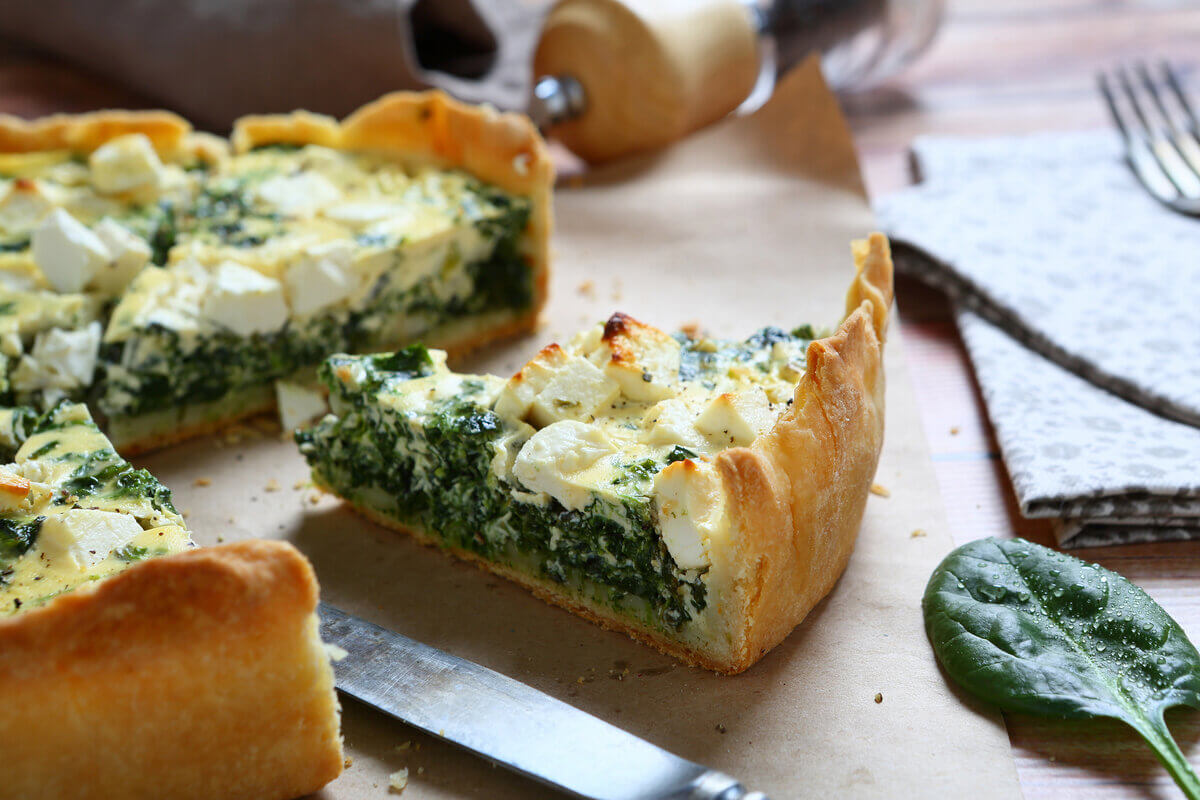 Quiche de alho-poró com espinafre 