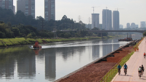 Vista de movimentação no Rio Pinheiros em São Paulo (SP)