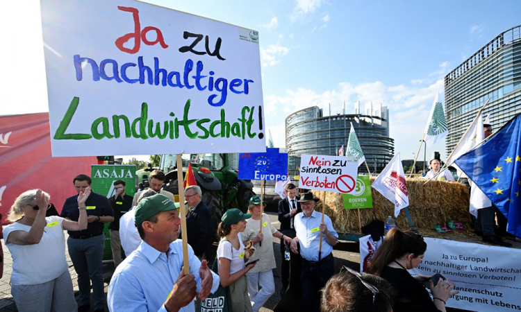Manifestação de agricultores alemães no Parlamento Europeu