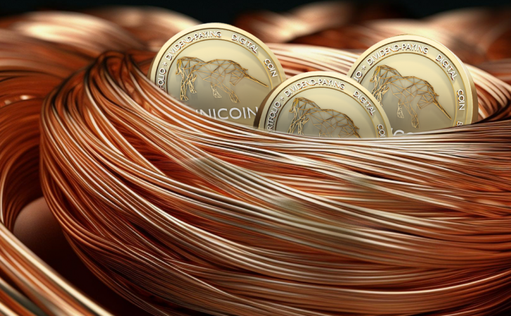 cripotmoedas da Unicoin envoltas em fio de cobre