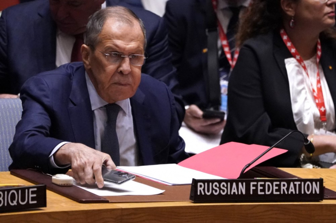 O ministro das Relações Exteriores da Rússia, Sergei Lavrov, participa de uma reunião do Conselho de Segurança da ONU