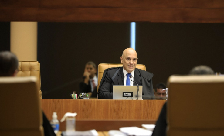 O ministro Alexandre de Moraes durante julgamento dos réus do 8 de Janeiro