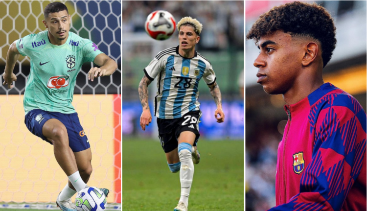 André, Garnacho e Yamal fazem parte do futuro das seleções de Brasil, Argentina e Espanha, respectivamente