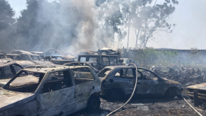 Carros incendiados em Suzano