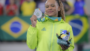 Rebeca Andrade, medalha de Prata nas Barras Assimétricas durante os Jogos Panamericanos
