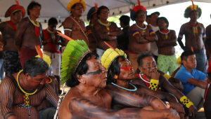 Indígenas protestando em Brasília