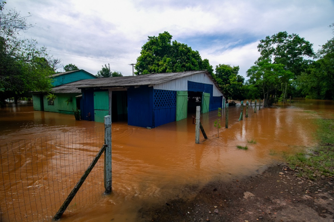 Áreas de alagamento em bairros da cidade de Venâncio Aires, no Rio Grande do Sul, após ser atingida novamente por mais uma enchente de grandes proporçõe
