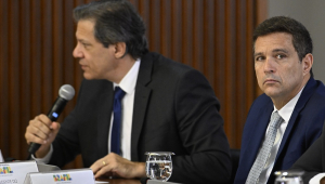 O presidente do banco central do Brasil, Roberto Campos Neto, acompanhado do ministro da fazenda, Fernando Haddad, durante a reunião de instalação da comissão nacional do G20
