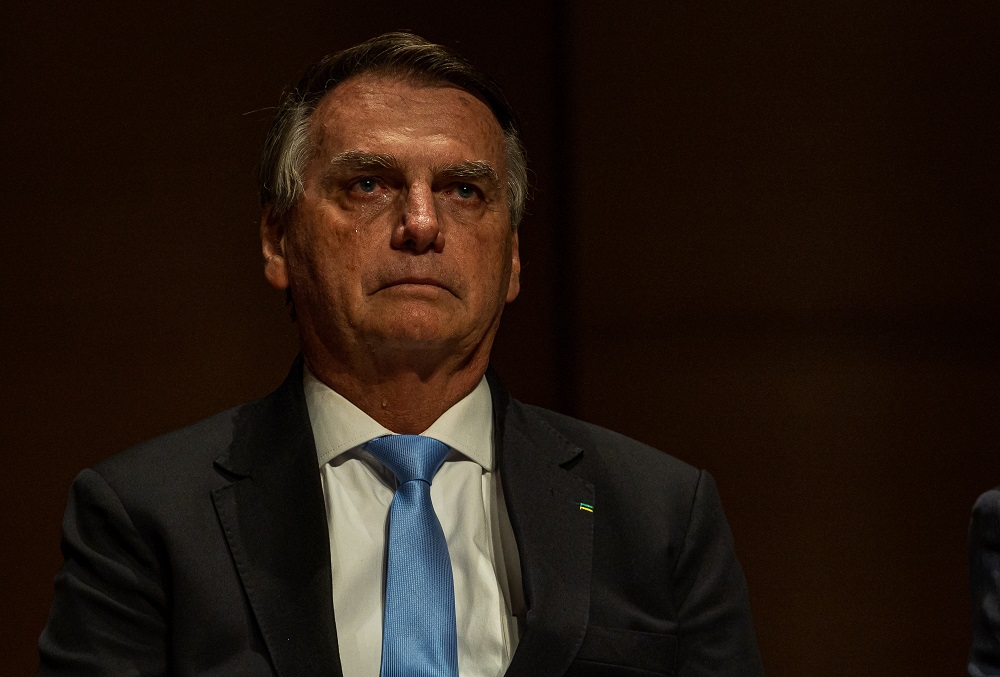 O ex-presidente da República, Jair Bolsonaro (PL), durante cerimônia de entrega do título de cidadã paulistana à sua esposa, a ex-primeira-dama Michelle Bolsonaro, no Theatro Municipal