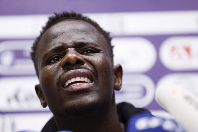 O goleiro do Rayo Majadahonda, Cheikh Kane Sarr, durante a coletiva de imprensa