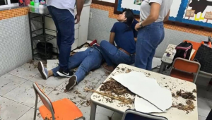 Piso de sala de aula rui e professora cai de um andar para outro em escola de Vitória